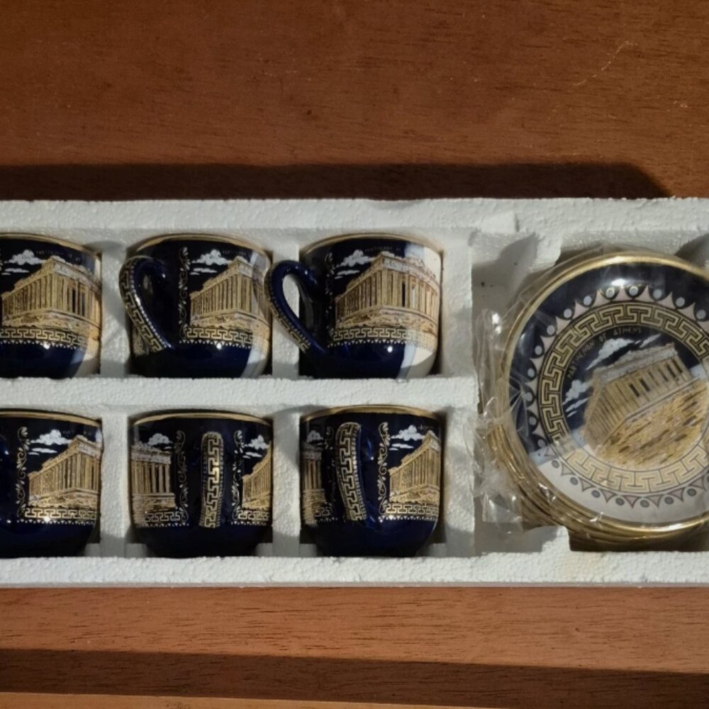 Vintage Greek 24K Gold Espresso Cup & Saucer Set – Handmade Greece